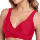 Ocean Blues Women's V-Neck Bikini Top Crisscross Front Bikini Top for Women Underwire Bathing Suit Top (Red, S)