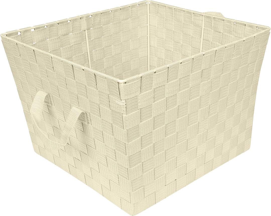 Simplify Large Woven Strap Tote | Decorative Storage Basket | 2 Handles | Organization | Closet | Bedroom | Bathroom | Nursery | Accessories | Toys | Gifts | 1 Pack | Ivory
