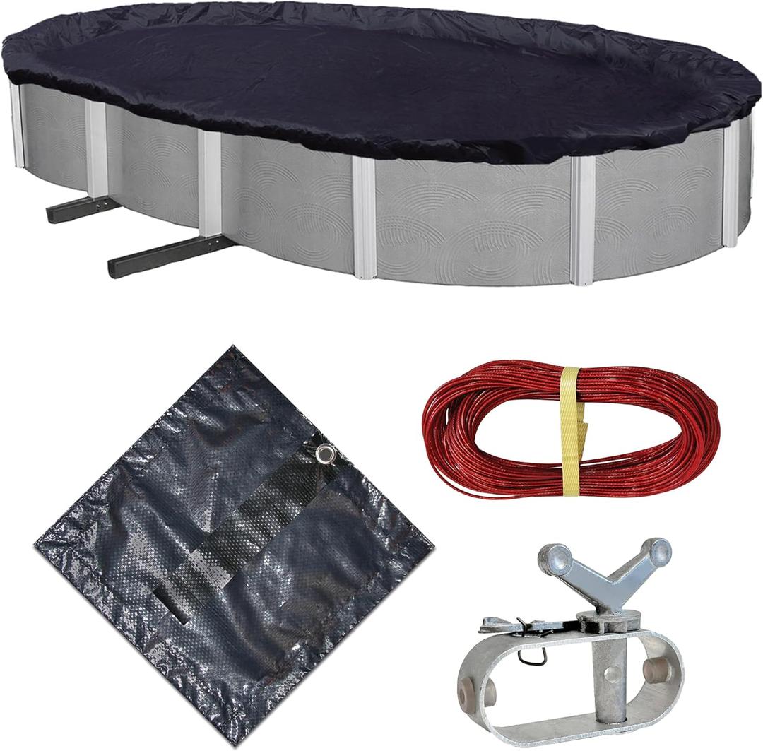 Blue Wave Arctic Armor 18-ft x 34-ft Oval Pool Winter Cover, Navy
Solid polyethylene, heat-sealed seams, cable, winch, grommets, extra 4-ft overlap, 8-yr support, blocks debris & snow