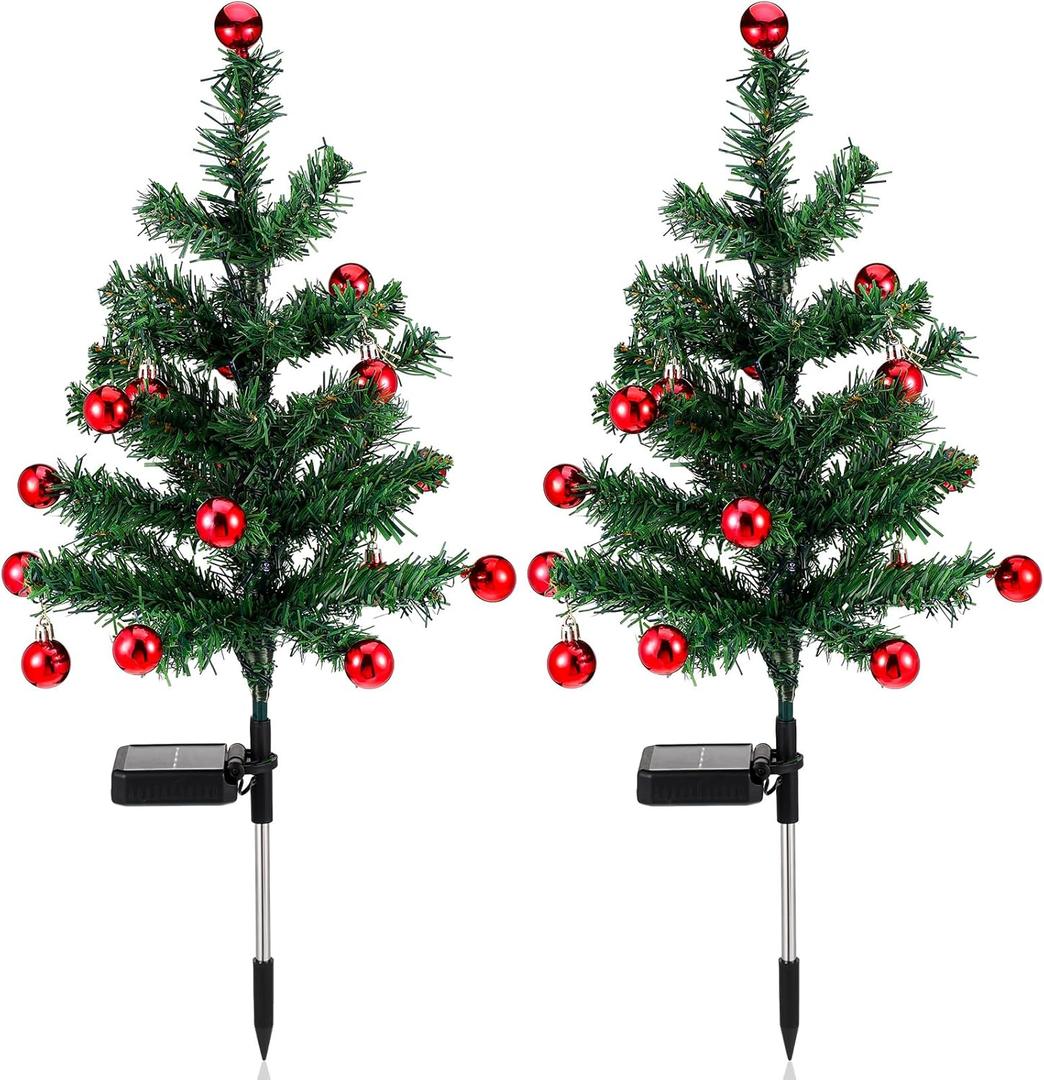 Baquler 2 Pcs Solar Christmas Tree Garden Stake Lights Outdoor Christmas Tree Yard Decorations Multicolor Solar Stakes for Pathway Lawn Patio Xmas Ornament(Bell Style)
