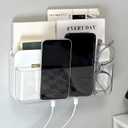 Adhesive Remote Control Holder Wall Mounted Phone Charging Holder Universal Controller Holder Wall Mount Storage Organizer Box No Drilling Home Office Desk (Bedside Shelf)