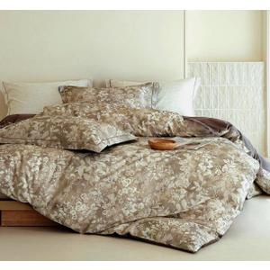 Floral Comforter King Size - 100% Long Staple Cotton Gradient Brown Leaf Reversible Comforter Set 3pcs, Soft Breathable Hypoallergenic Bedding Set
