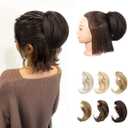 REECHO Ponytail Extension, 7" Mini Claw Clip in Ponytail Hair Extensions Short Natural Straight Wavy Messy Bun Hair Pieces for Women with Short Thin Hair - Chocolate Brown