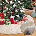 Voyoly Christmas Tree Skirt 72 inch, Bronzing Gold and White Christmas Tree Decorations Indoor Sequin Tree Collar Faux Fur Plush Rug Xmas Large Mat Decor Ornaments for 7.5ft-13ft Tree