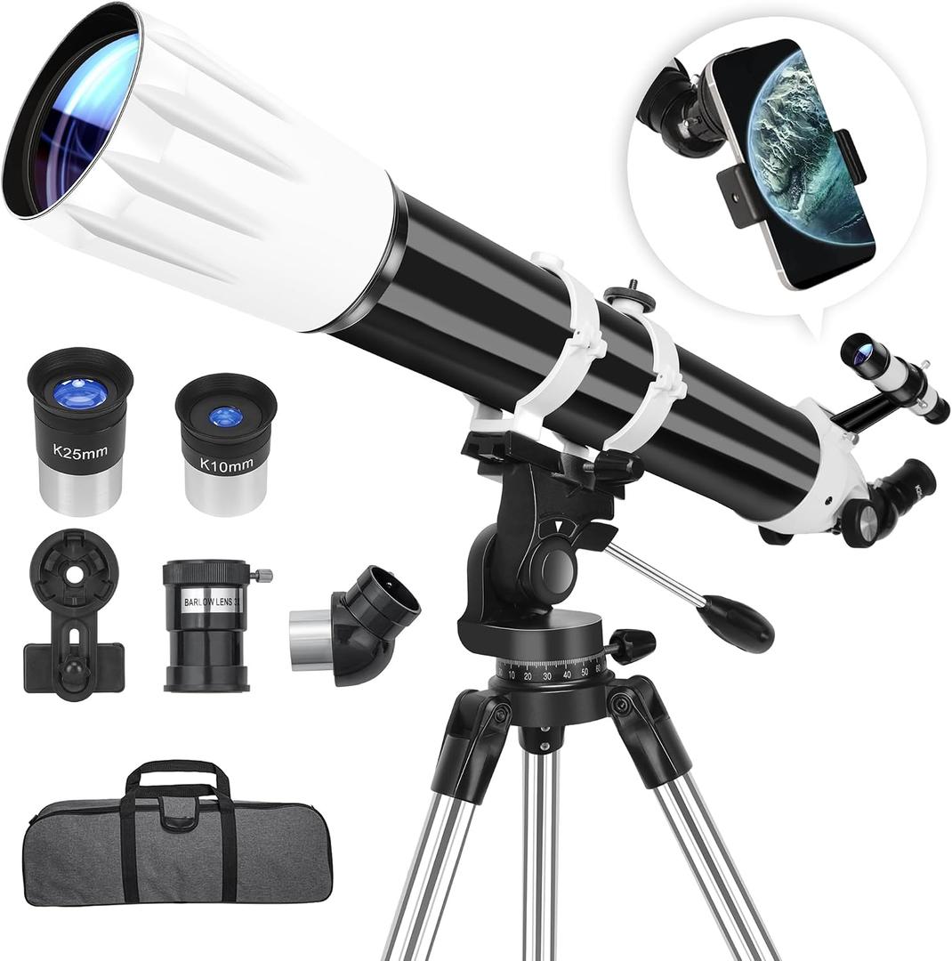 Hawkko Telescope, 90mm Aperture 900mm Astronomical Refractor Telescope for Adults High Powered - Multi-Coated Professional Telescopes for Astronomy Beginners with AZ Mount, Carry Bag, Phone Adapter