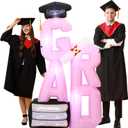 Leyndo 6 ft Inflatable Graduation Decorations Large Blow up Grad Letter Decorations with LED Light Recyclable Yard Sign for Congrats Grad Party Outdoor Indoor College High School (Black, Pink)