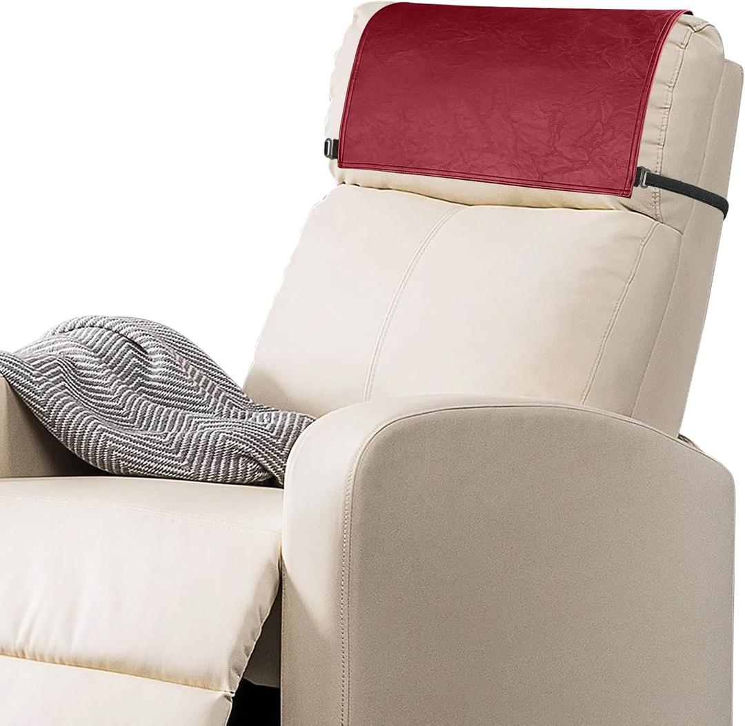 Recliner Headrest Protector-Faux Leather Headrest Covers for Recliners,Recliner Headrest Cover with Elastic Straps,Chair Headrest Covers for Recliners Protector 17 x 27 in(Wine Red)