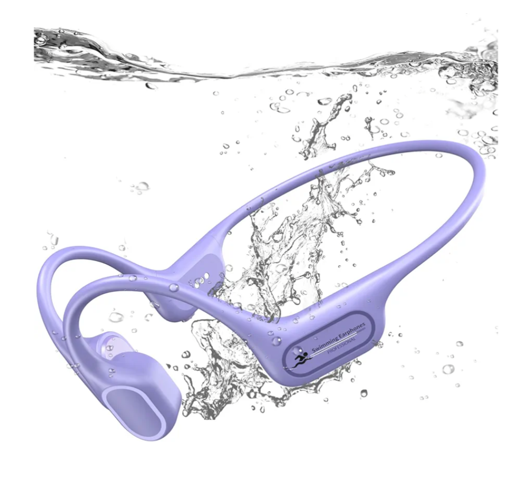 IP68 Waterproof Swimming Headphones, Bone Conduction Liquid Silicone Bluetooth Headphones, Builtin 32GB MP3 Player, Soft and Lightweight OpenEar Design for Swimming/Marathons/Showers/Cycling(Purple)