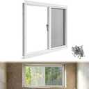 Kathfly 1 Pack Basement Home Window 32'' x 18'' Mini Basement Windows Replacement with Glass Screen and Screws for Home Sheds Barns (White)