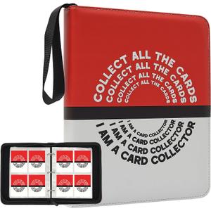 Trading Card Binder with 4 Pocket Pages, Top Loading 400 Pockets card collection Albums 3 rings card sleeves binder sheets (Red, 400 Pockets)