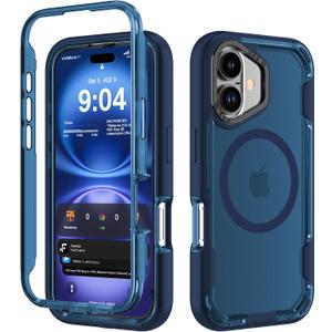 4 x DEERLAMN Magnetic Shockproof Case for iPhone 16 6.1-Inch, [Compatible with MagSafe] [Military Grade Drop Protection] Translucent 2-Layer Durable Bumper Heavy Duty Protecive Phone Cover, Matte+Blue
