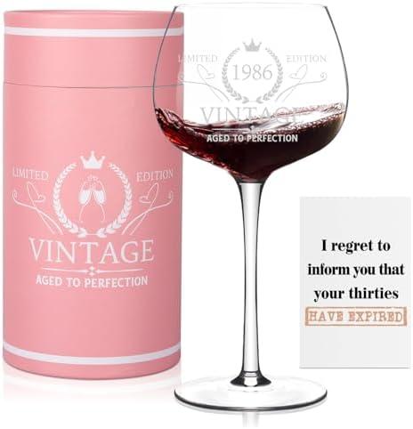 40TH Birthday Gifts for Women, Vintage 1986 Engraved 40th Wine Glass Present for Her, 40 Year Old Birthday Decorations Gifts for Women, Bday Gift Idea for Her Friends Mom Daughter Sister - Turning 40