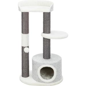TRIXIE Pilar Cat Scratching Post 39.4 Inch - with Durable Sisal Rope (Gray) and Condo, Two Platforms, Top Platform with Backrest & Dangling Cat Toy - in Gray