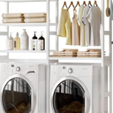 Cozivolife Over The Washer and Dryer Storage Shelf Bamboo,5 Tiers Laundry Room Drying Rack with Adjustable Shelves and 4 Hooks,Space Saver Organizer for Hanging Clothes and Towels (White)