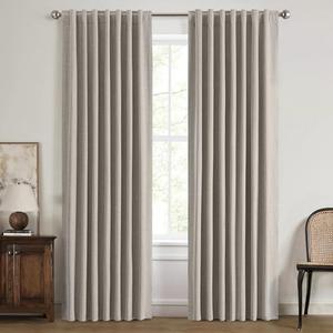 MIULEE 100% Blackout Linen Curtains for Bedroom, Linen Solid Luxury Decor Thermal Insulation Room Darkening Draps for Living Room Nursery Back Tab Rod Pocket 50x 100Inches, 2 Panels