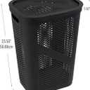 Mind Reader Slim Laundry Hamper with Lid, 60L Clothes Basket, Ventilated Plastic, Black, Single