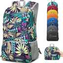 ZOMAKE Lightweight Packable Backpack 35L, Light Foldable Backpacks Water Resistant Collapsible Hiking Bag, Compact Folding Day Pack for Travel Camping(Mixed Color-Leaves)
