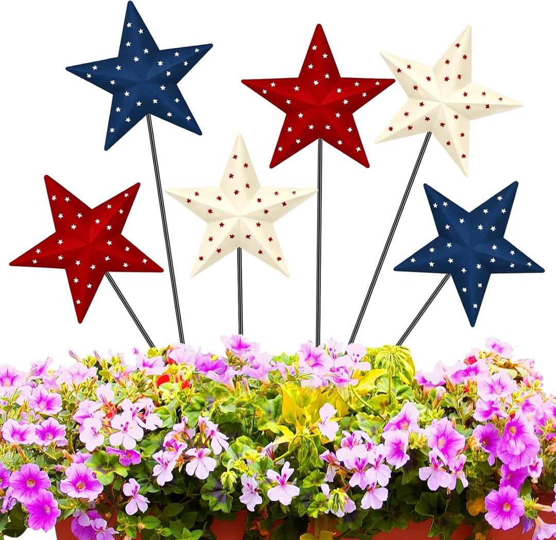 Pickmesh 6 Pcs 12" H Patriotic Yard Decor Outdoor Metal Yard Sign 4th of July Garden Stake Red White Blue 250th Anniversary USA Flag American Lawn Sign for Memorial Day Independence Day Decoration