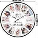12 Photo Collage Family Wood Wall Clock, Rustic Farmhouse Wall Clock, Large Oversized Wall Clocks for Home, Kitchen, Living Room, Silent Battery Powered 24 Inch White