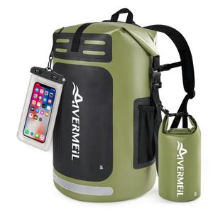 Zelurelle Dry Bag Waterproof Backpack 35L for Men & Women Roll-Top Hiking Backpack with IPX8 Waterproof Phone Case & Detachable Mini Backpacks for Kayaking Boating Cushioned Padded Back Green