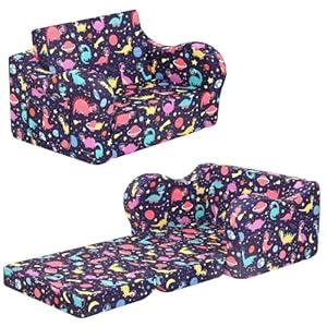 MOMCAYWEX Kids Sofa, 2-in-1 Flip-Out Foam Couch, Foldable Soft Play Lounge Chair, Purple