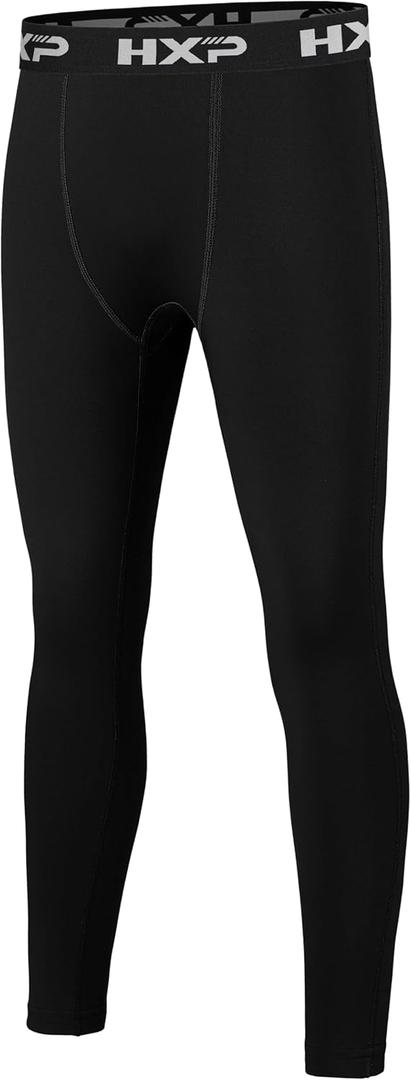 HXP Boys Compression Pants Athletic Boys Leggings for Sports Kids Base Layer Youth Compression Leggings Tights (Large, Black)