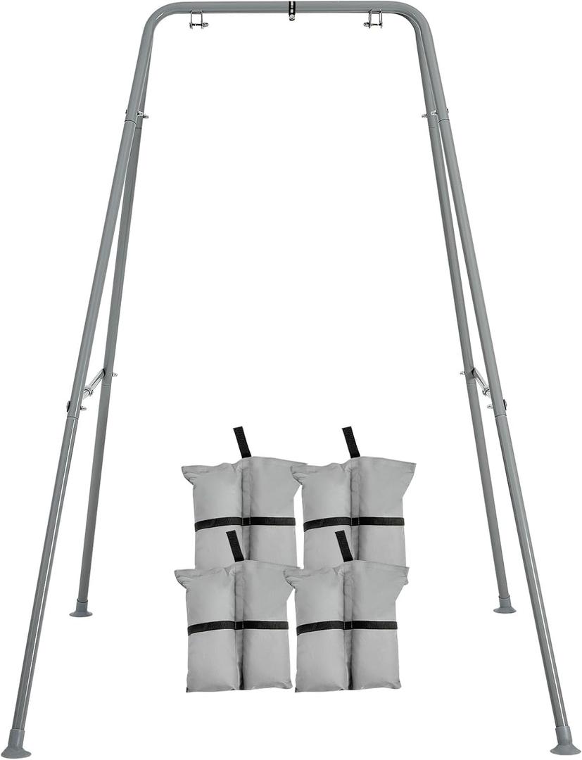 FUNLIO Foldable Swing Stand for Kids with 4 Sandbags, Heavy Duty Metal A-Frame Indoor/Outdoor for Backyard, Suitable Most Toddler/Baby Jumper/Hammock Chair - Grey
