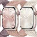 Braided Stretchy Bands Compatible with Apple Watch Bands 40mm 44mm 38mm 41mm 42mm 45mm 46mm 49mm Women Men, Soft Nylon Sport Strap with Magnetic Clasp for iWatch Series 11 10 9 8 SE 7 6 5 4 3 2 Ultra (A-Smoke Violet/Nude Pink/Starlight)