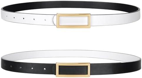 SANSTHS Skinny Reversible Belts for Women, Two-in-one Women Thin Belt for Dresses Jeans Pants with Gold Buckle