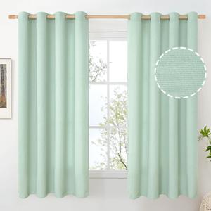 BGment Sage Green Linen Curtains 63 Inch Length 2 Panels Set No See Through, Grommet Light Filtering Textured Drapes Privacy for Bedroom Living Room Farmhouse Spring Decor, Each 52 Inch Wide