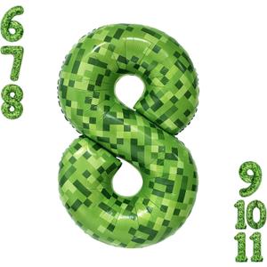 2 x Video Game Number 8 Balloon Different shades of Green Number Balloons for Game Birthday Decorations, Pixel Game Party Supplies 8 Number Balloon