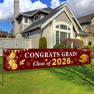 2026 Graduation Decorations Congrats Grad Class of 2026 Banner - Maroon and Gold Graduation Yard Sign Backdrop Hanging Decorations for Indoor Outdoor 2026 Graduation Party Supplies