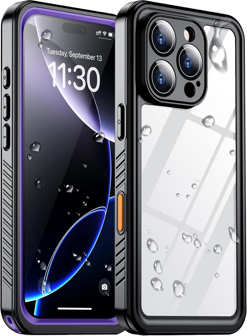 Temdan Compatible with iPhone 16 Pro Case Waterproof, Built-in Screen & Camera Protector IP68 Underwater Full Body 16FT Military Dropproof Shockproof Phone Case 6.3"