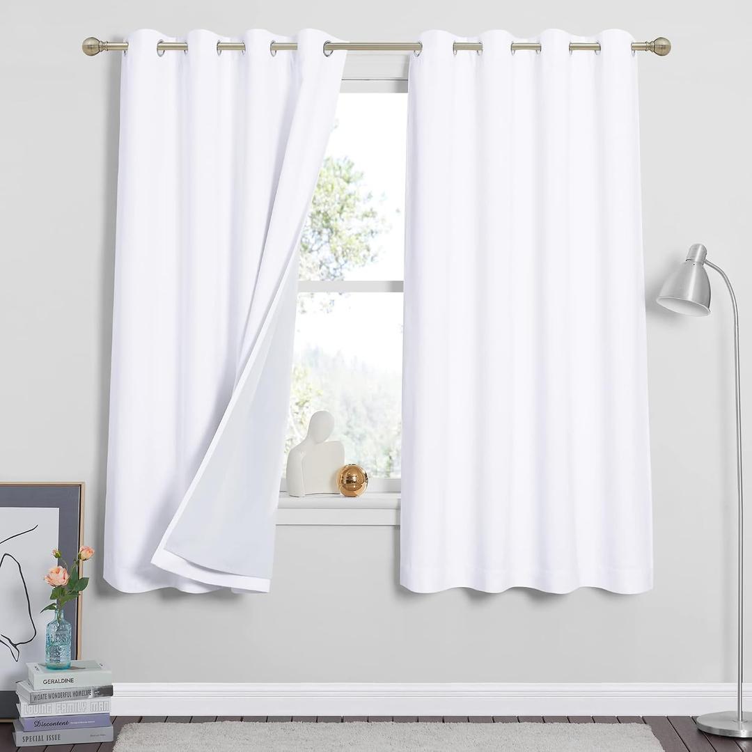 RYB HOME 100% White Blackout Curtains, Anti Dust Small Particle Mountain Fires Smog Filter Drapes Noise Reducing Energy Effieient Window Dressing for Furance Nursery Bedroom, W52 x L63 inch, 2 Panels