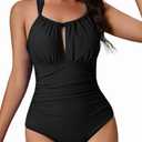 AI'MAGE One Piece Swimsuits for Women Bathing Suits Tummy Control Vintage Slimming Ruched Padded Tie Back Swimwear Size L