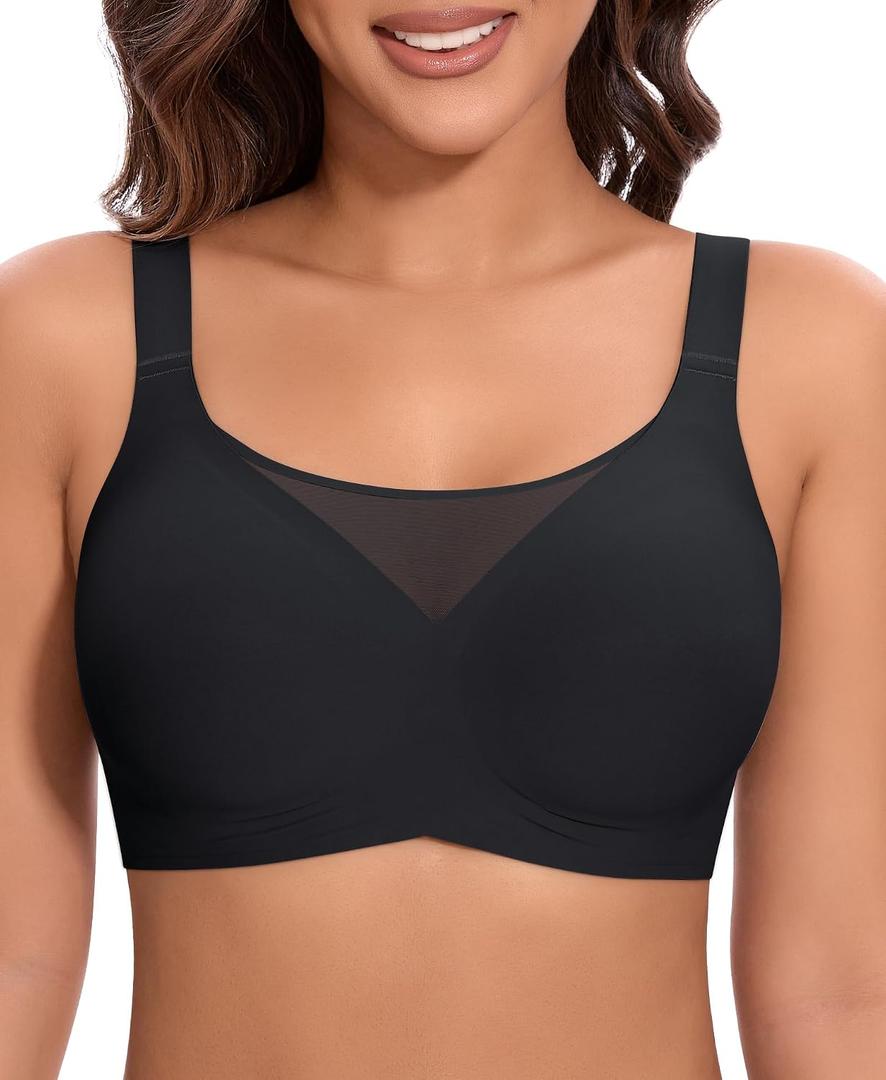 Bras for Women Wireless Seamless Mesh Push Up No Underwire Plus Size Soft Comfortable Sleep Everyday Brattlets with Extender (M)