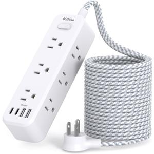 Mifaso Extension Cord, Surge Protector Power Strip, Long Power Strip with 9 Outlets 4 USB Ports, Extension Cord with Multiple Outlets, USB Power Strip for Dorm Room Essentials, College(15FT, White)