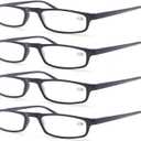 MODFANS Reading Glasses Black +4.0-4 Pairs Fashion Readers Narrow Frame Spring Hinge for Men Women