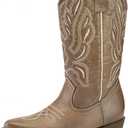 mysoft Women's Western Cowboy Boots Embroidered Mid-Calf Pointed Toe Cowgirl Boot. Size 7.5