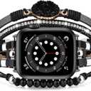 VISOOM Beaded Boho Bracelet Compatible for Apple Watch Band 40mm/ 38mm/ 41mm Series 9 8 7 SE 6/ 5/ 4 Women Leather Fashion Cute Handmade Multilayer Wrap Watch Strap for iWatch Bands 3/ 2/ 1