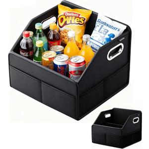 Leather Car Organizer Front Seat Organizer with Metal Handles, Dividable Black Car Caddy Organizer for Passenger Seat Organizer
