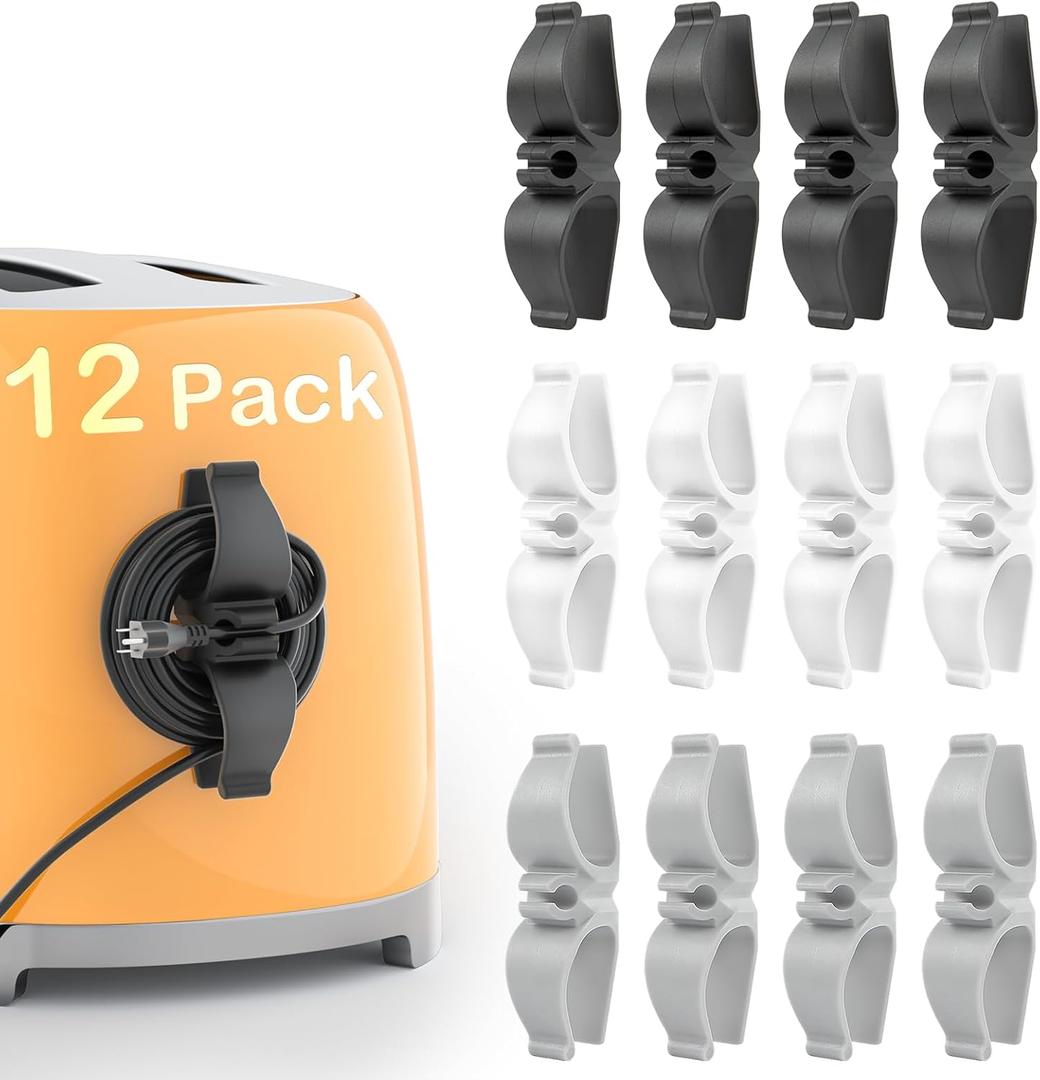 Daisyhome Cord Organizer for Kitchen Appliances-12 Pack, Appliance Cord Organizer Stick on, Small Kitchen Appliances Cord Keeper, Adhesive Cord Holder, Cord Winder for Pressure Cooker, Stand Mixer... (4*Black+4*White+4*Grey)