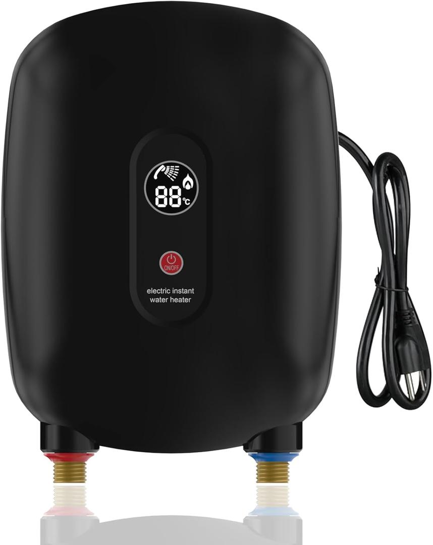 Under Sink Tankless Water Heater, Electric, 110V/120V, Point of Use, Instant Hot Water, Compact Design, Easy Installation for Kitchen, Bathroom, RV & Apartment. (Black)