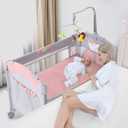 Jaoul 5 in 1 Baby Crib, Bassinet Beside Sleeper, Pack and Play with Bassinet and Changing Table Portable Travel Baby Playpen with Toys & Music Box, Mattress for Girl Boy Infant Newborn Pink, 40.16"L x 29.92"W