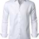 JEMITOP Men's Stretch Wrinkle Free Dress Shirt Formal Prom Wedding Long Sleeve Button Down Shirts S
