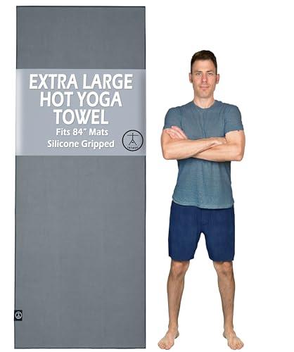 Tatago Hot Yoga Mat Towel Non Slip for Hot Yoga (72-84 inch Mats) Our Hot Yoga Towel Non Slip Silicone Dabs & Absorbent Microfiber Blend Gives You More Grip As You Drip! (Nube Gris, XL - 84")