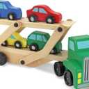 Melissa & Doug Car Carrier Truck and Cars Wooden Toy Set with 1 Truck and 4 Cars 5.75" x 12" x 3"