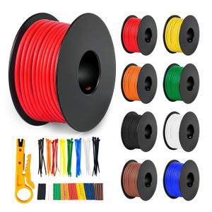 20 Gauge Stranded Wire Kit, 10ft Each 8 Colors 20AWG Silicone Electrical Wire Spool, Flexible Tinned Copper Wire, Hook Up Wire Kit for DIY, Automotive