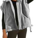 OPCAKM Women's Fuzzy Fleece Vest Oversized Sleeveless Sherpa Jacket Warm Button Down Gilet Outerwear with Pockets (Medium, Grey)