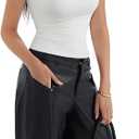 SUUKSESS Women Sexy Mesh Sheer Crop Tank Tops Sleeveless Ruched Going Out Tops (White, L)